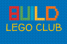blue background with the words "BUILD LEGO CLUB" in multicolored letters