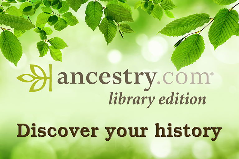 bright, green leaves with Ancestry.com logo and "discover your history" text