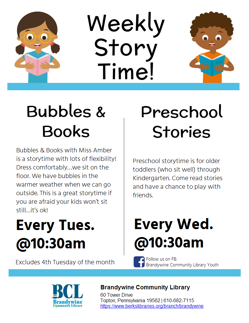 flyer for Tuesday and Wednesday story time