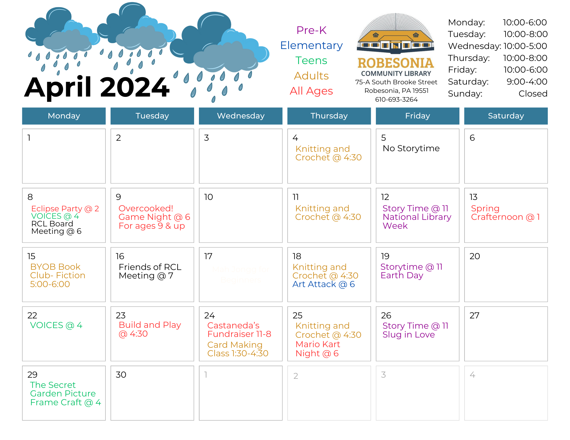 April's calendar of events