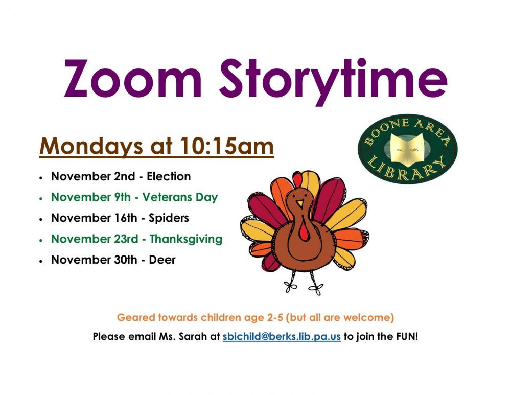 November Zoom Storyhour Schedule