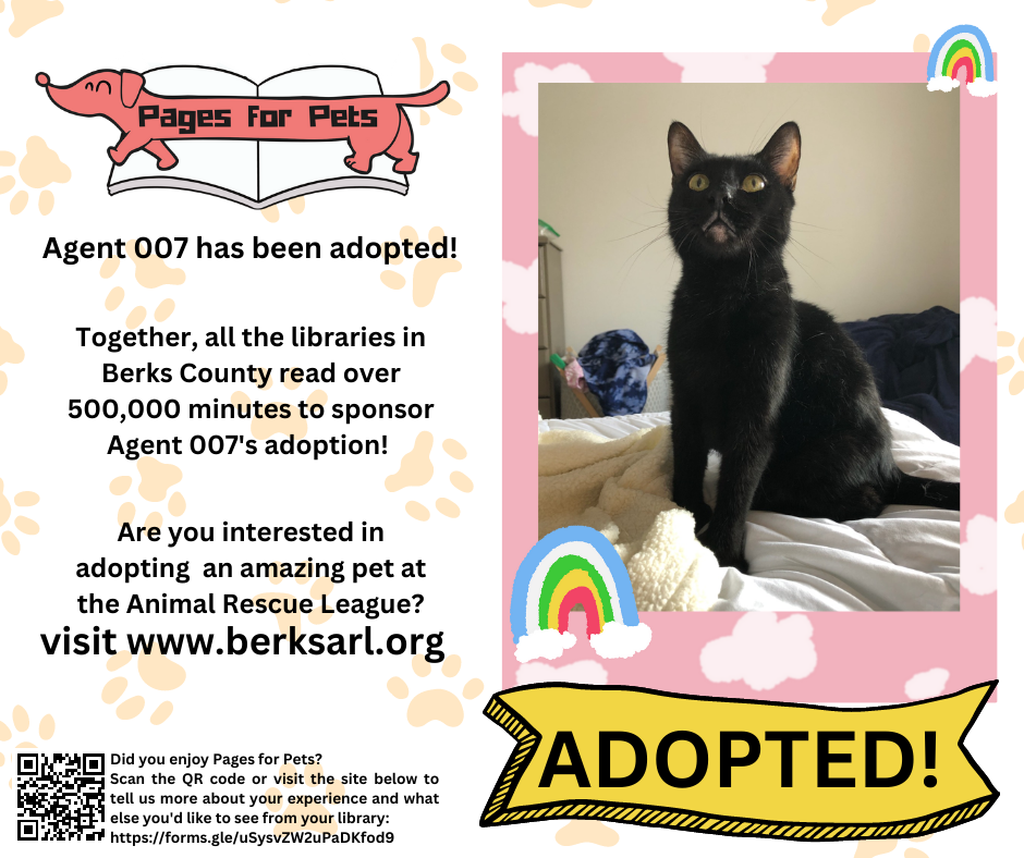 Agent 007 has been adopted! Thanks to our readers, his adoption fees were sponsored!