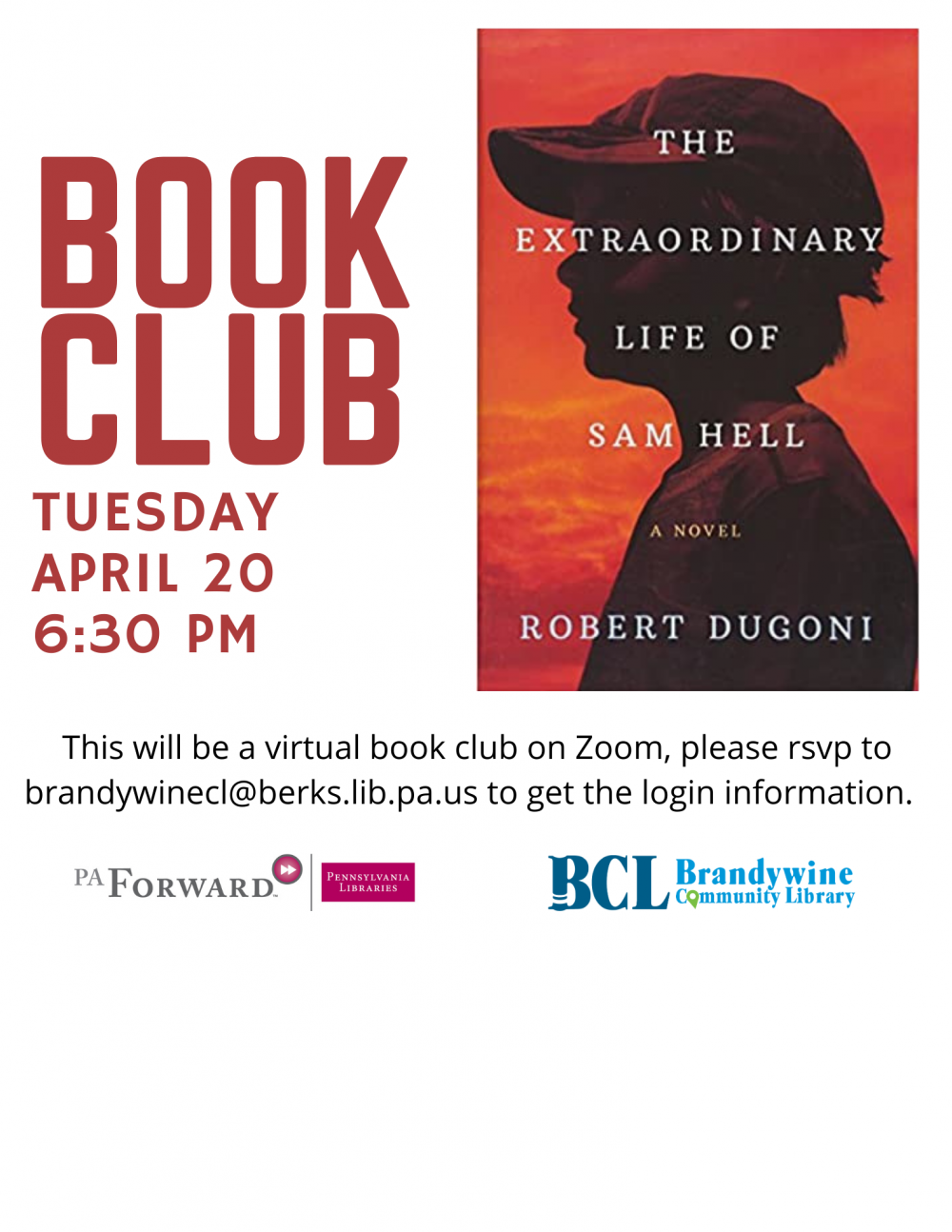 book club flyer for april