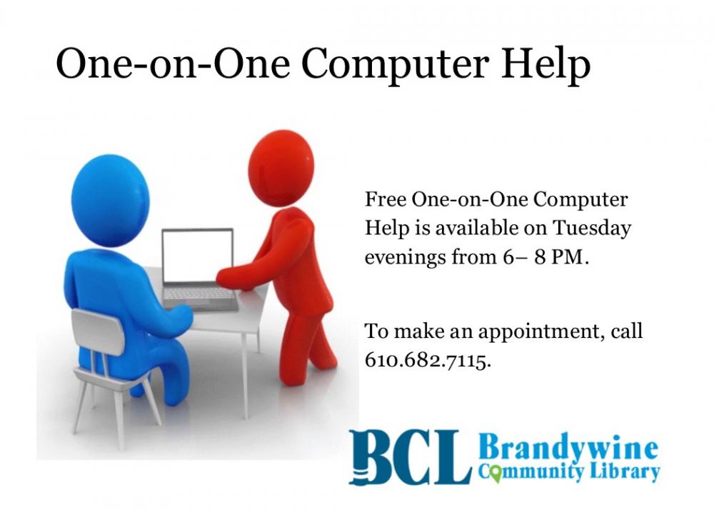 One on One computer help Tuesdays 6- 8 pm