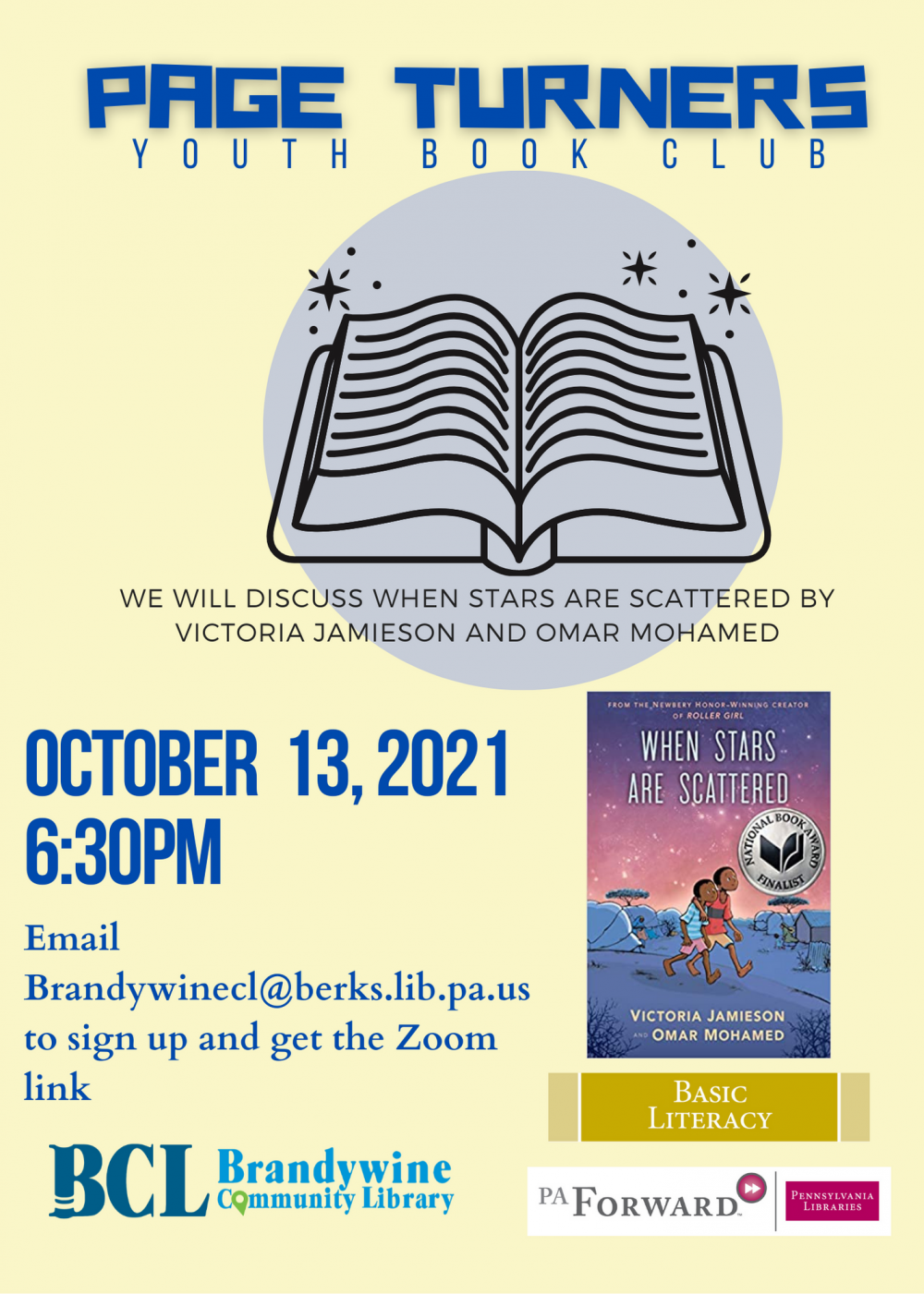 page turners youth book club flyer