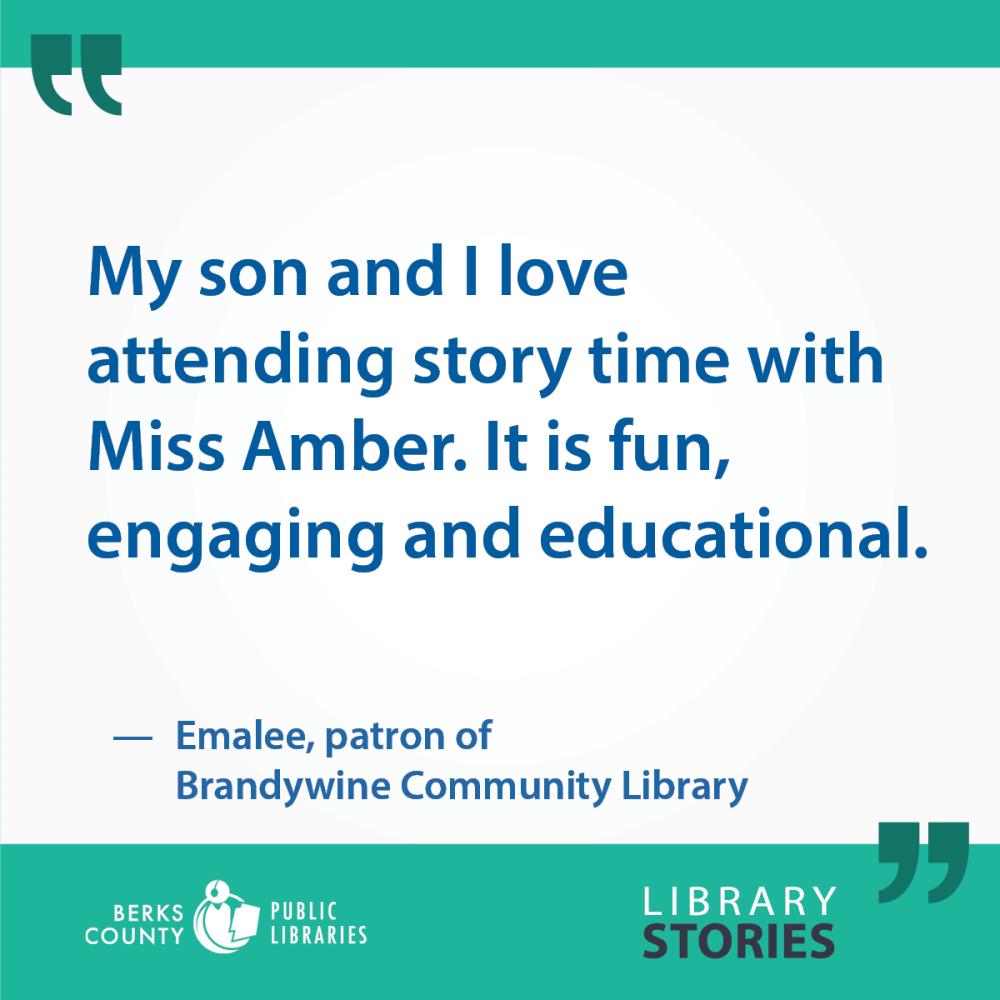 Emalee's Story, Brandywine: "My son and I love attending story time. It's fun, engaging, and educational."