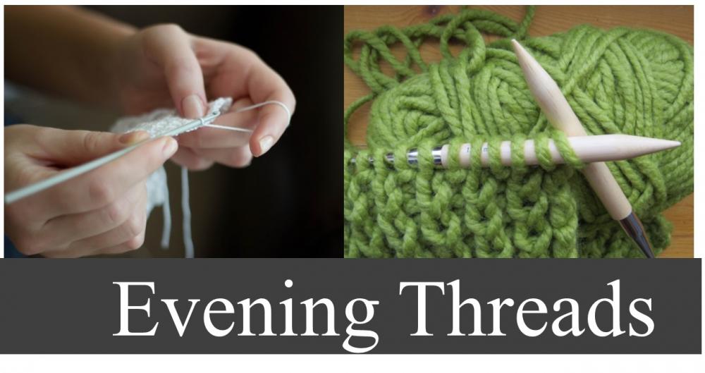 evening threads cover image with crocheting and knitting photos
