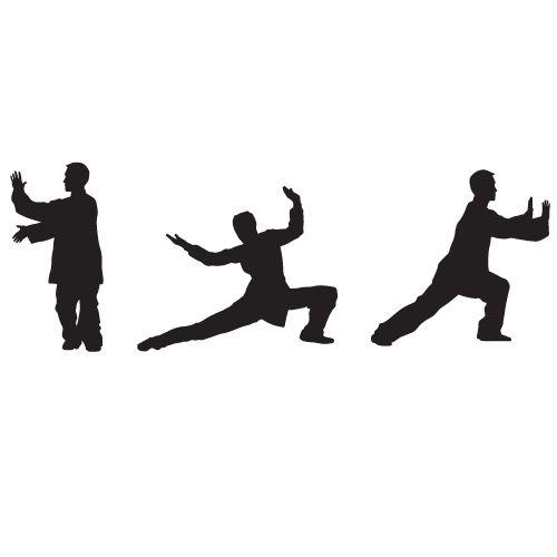 three silhouettes in qigong poses
