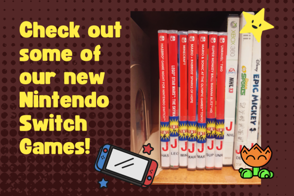 Check out some of our new Nintendo Switch Games! (Games, controller, star, and flower)