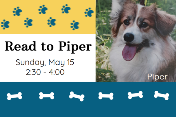fluffy, smiling dog. Read to Piper, Sunday, May 15