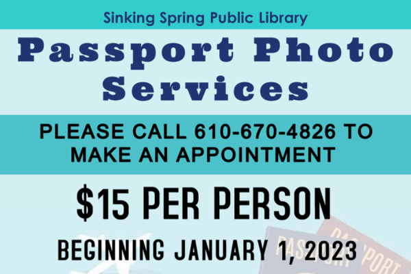 Passport Photo Services. please call 610-678-4311 to make an appointment. $15.00 per person beginning january1st 2023.