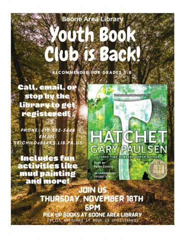 Youth Book Club - Hatchet Nov. 18th