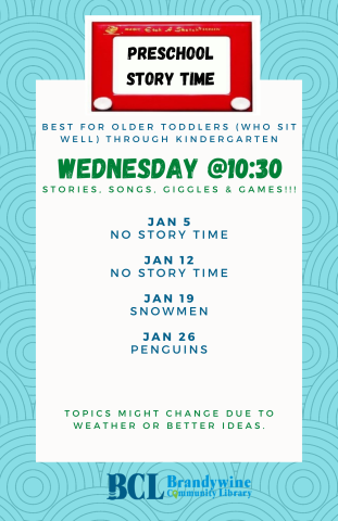 Preschool Story Time flyer for January