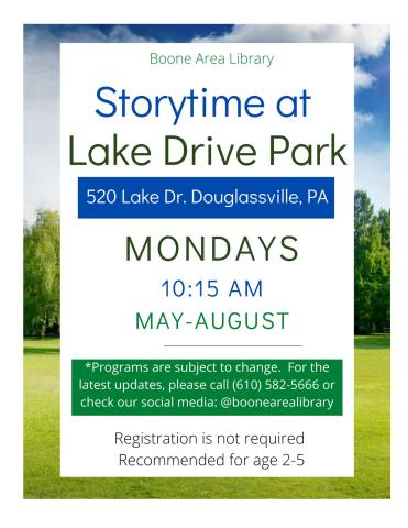 Storytime at Lake Drive Park: Mondays at 10:15am