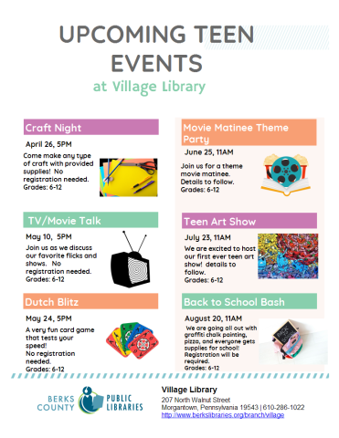 April Teen Crafts and Events
