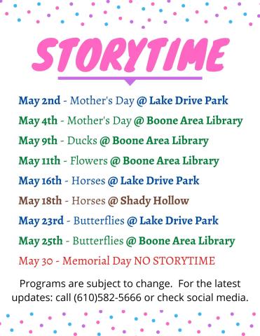 May Storytime Schedule 