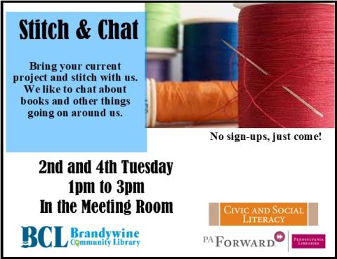stitch and chat flyer  2nd and 4th tuesday of month from 1-3