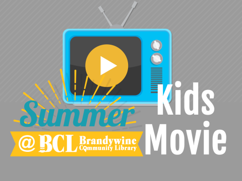 text- kids movie with summer graphic and tv with play button image in center