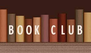 Image of a clipart book shelf with book club spelled on the side of the books.