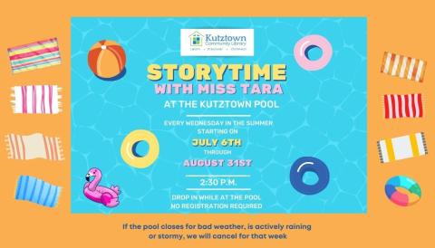 Photo of pool and information about storytime