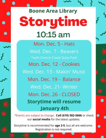 December Storytime Schedule 