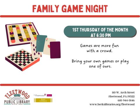 Family Game Night 1st Thursday 6:30am