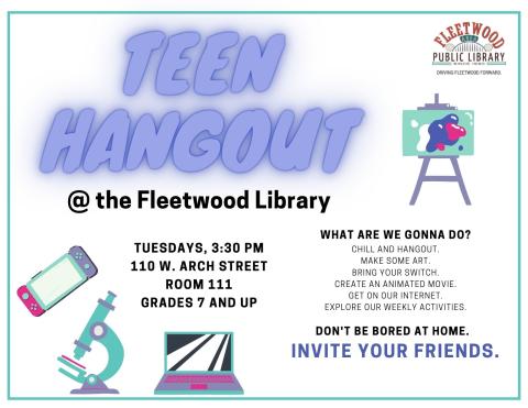 Teen Hangout Tuesdays 3:30pm
