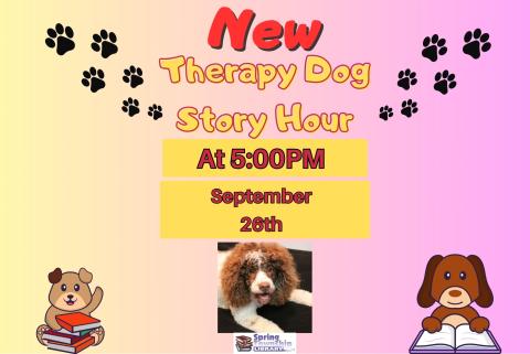 Reading to therapy dogs improves kids' literacy skills and boosts confidence!  Bring your young readers by the Spring Township Library to practice reading to our friendly, trained, and certified therapy dogs.