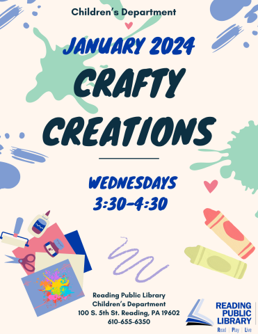 Crafty Creations Schedule of Events - Wednesdays starting at 3:30