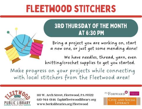 Fleetwood Stitchers - 3rd Thursday of the month.