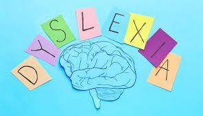 cartoon brain surrounded by letters that spell out dyslexia