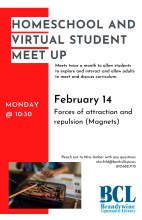 homeschool and virtual student meet up flyer for Feb 14- magnets