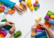 knitting with colorful yarn