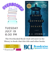 book club flyer with image of book The Light Between Oceans