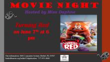 Movie Night "Turning Red" Flyer with a Red Panda as the movie case