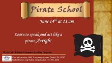 Pirate School Flyer with a mini pirate flag and a scroll. 