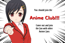 Girl anime character pointing at you, inviting you to join
