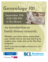 genealogy 101 9/13 5:30-7:00 an introduction to family histroy research
