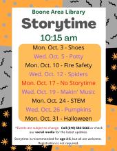 Storytime Schedule - Oct. 2022