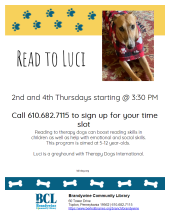 read to a therapy dog flier
