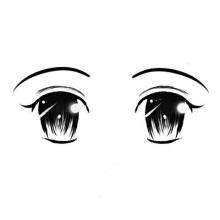 large anime-style eyes with thin eyebrows