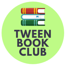 3 stacked books and text reading 'tween book club'