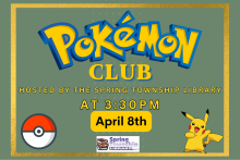 Trade cards, play the games, and hangout with fellow fans!  Pokémon materials will be available to borrow!  No selling of cards is allowed.  No registration required.