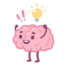 A brain with a happy face and idea lightbulb