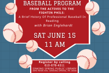 Program information shown with baseballs decorating the image.