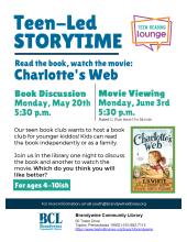 Teen-Led STORYTIME:  Charlotte's Web Book Discussion